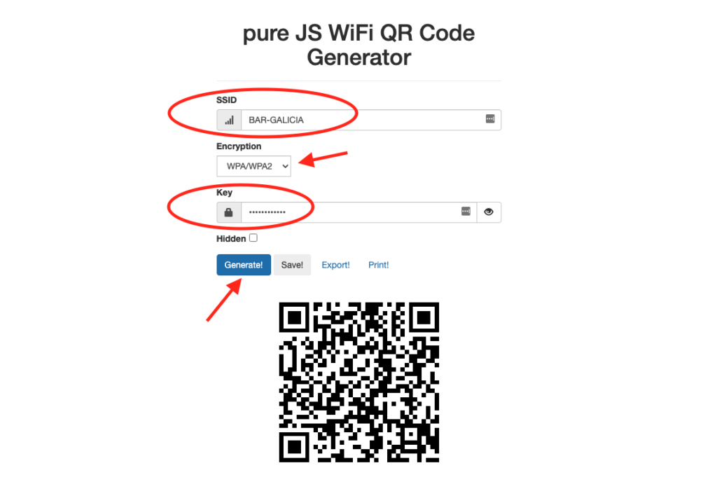 Ejemplo del generador de QR para WiFi